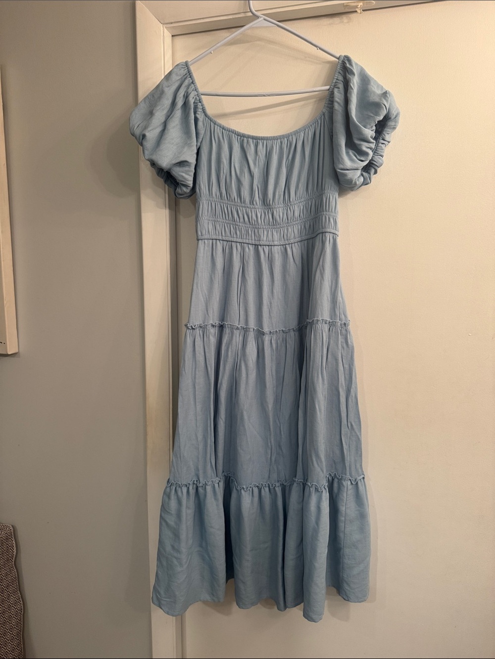 Altar'd State Sky Blue Off-Shoulder Midi Dress